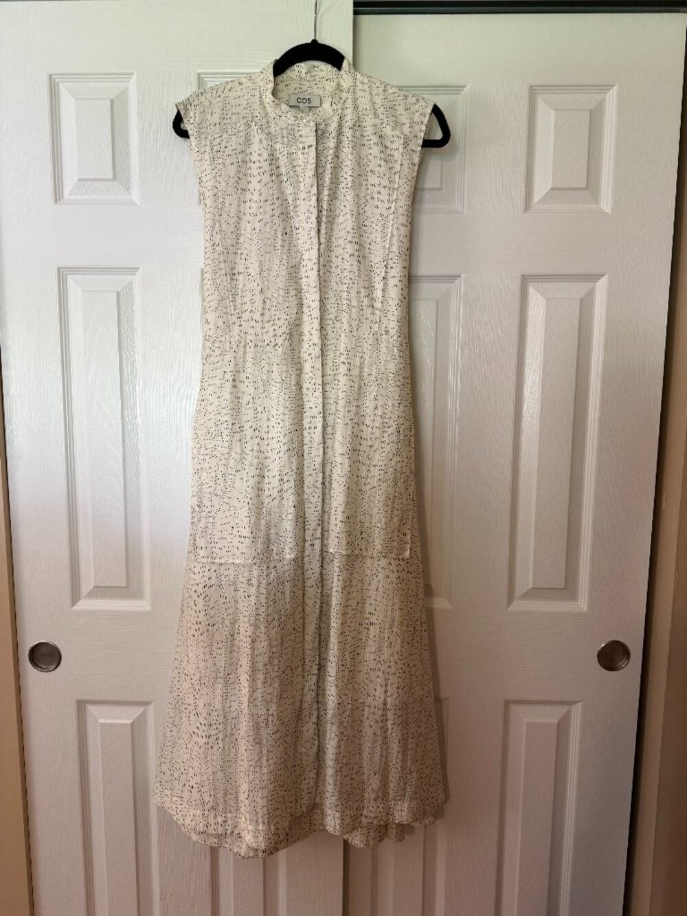COS Cream Black Printed Button Front Maxi Dress Size 8 Tie Waist
